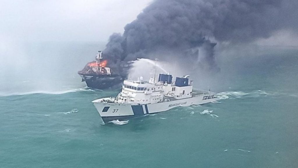 Indian Coast Guard’s operations continue to control the fire onboard MV ...