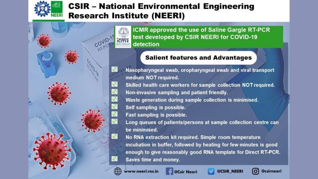 Innovative Patient-Friendly Saline Gargle RT-PCR Testing Method, thanks to NEERI Nagpur
