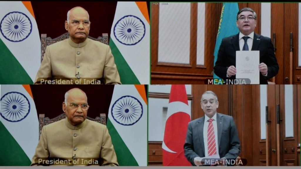 Envoys of Thailand, Romania, Kazakhstan, and Turkey present credentials to the President of India 