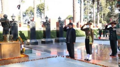 Raksha Rajya Mantri Shri Ajay Bhatt pays homage to fallen heroes at KRC War Memorial, Ranikhet