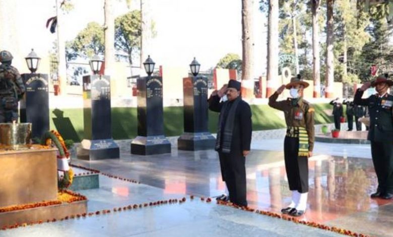 Raksha Rajya Mantri Shri Ajay Bhatt pays homage to fallen heroes at KRC War Memorial, Ranikhet