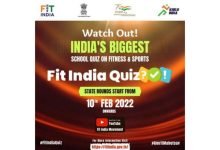 Photo of Shri Anurag Thakur, elite athletes cheer up  State Round participants of the Fit India Quiz