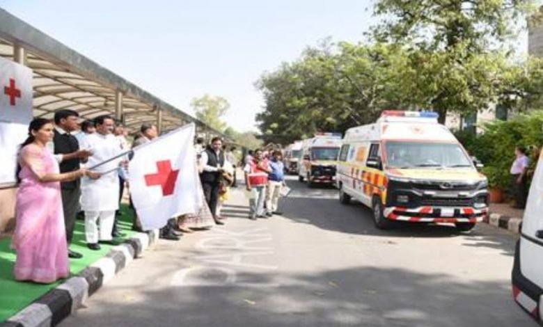 Dr Mansukh Mandaviya, Union Health Minister Flags off Indian Red Cross Society Ambulances