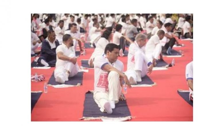 Thousands participate in Yoga Utsav to mark 50 days countdown to the International Day of Yoga at Sivasagar, Assam
