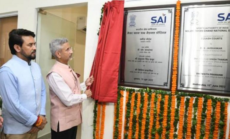 Dr S Jaishankar and Shri Anurag Thakur inaugurate first-ever SAI Squash Courts at the Major Dhyanchand Stadium