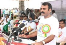 Dr L Murugan participates in International Day of Yoga 2022 celebrations at Gandhi Thidal, Puducherry
