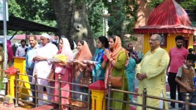 Large crowds of Kashmiri Pandits and devotees gathered at Mata Kheer Bhavani Temple on the occasion of Jyestha Ashtami