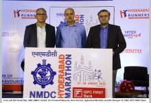 Photo of Logo and Race t-shirt unveiled for NMDC Hyderabad Marathon 2022