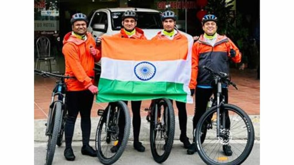 Shri Ajay Bhatt flags-in, in New Delhi, the first-ever six-nation Cycling Expedition undertaken by a NIMAS team