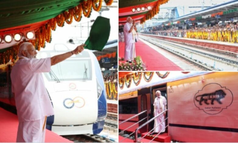 PM flags off Kerala’s first Vande Bharat Express between Thiruvananthapuram and Kasargod at Thiruvananthapuram Central Station, Kerala