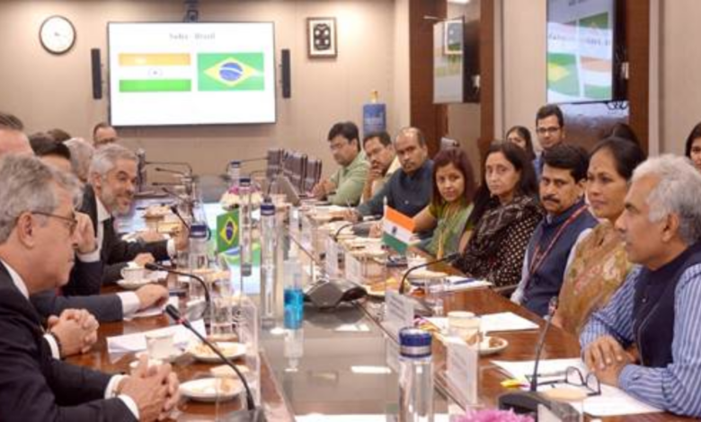 MoS Shobha Karandlaje interacts with the Brazilian delegation led by Mr Carlos Favaro