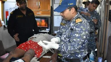Indian Coast Guard evacuates critically injured crew from a fishing boat in Gulf of Khambat
