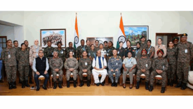 Raksha Mantri interacts with global women peacekeepers taking part in UN Women Military Officers Course 2025 in New Delhi