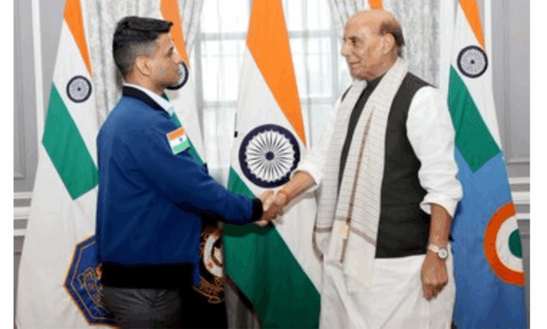 Raksha Mantri meets Gp Capt Shubhanshu Shukla, the first Indian astronaut onboard the International Space Station