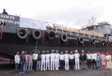 LAUNCH OF ELEVENTH ACTCM BARGE, LSAM 25 (YARD 135)